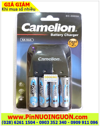 Camelion BC-0905A; Bộ sạc pin AA Camelion BC-0905A _kèm 4 pin sạc Ansman AA2500mAh 1.2v